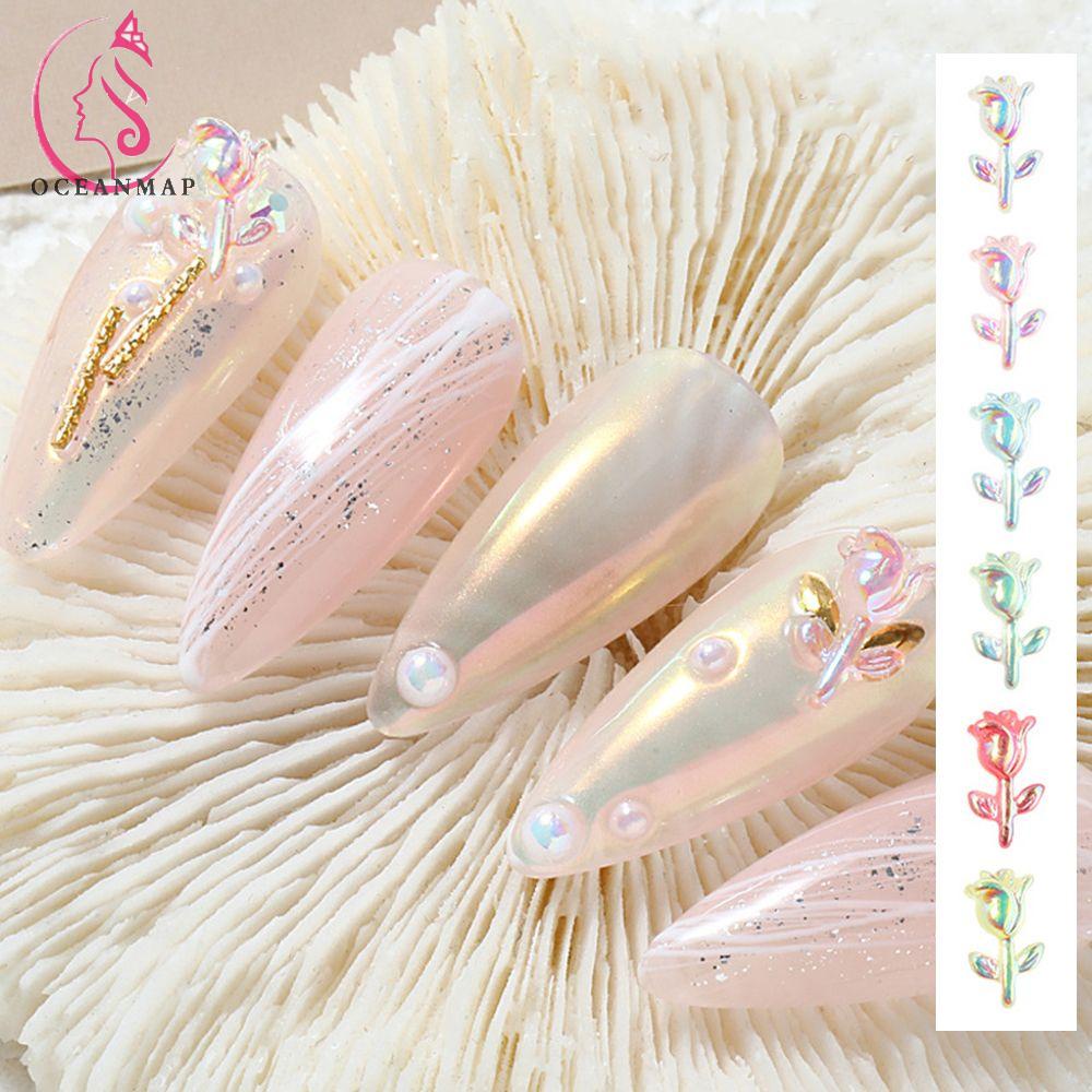 [Hàng mới về] Phụ kiện trang trí móng tay hình hoa hồng 3D nhiều màu lấp lánh