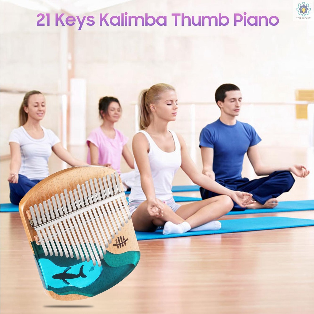 Đàn Kalimba 21 Phím Bằng Gỗ Hoạ Tiết Cá Voi Xanh Dương Cho Người Mới Bắt Đầu