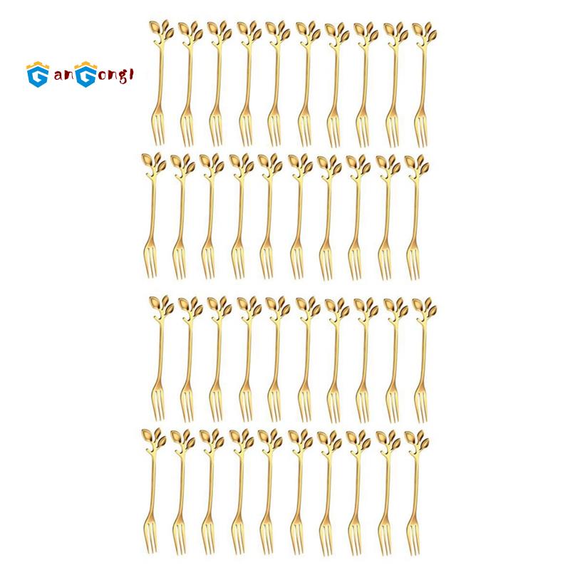 Set 40 Nĩa Ăn Trái Cây Hình Chiếc Lá Bằng Thép Không Gỉ