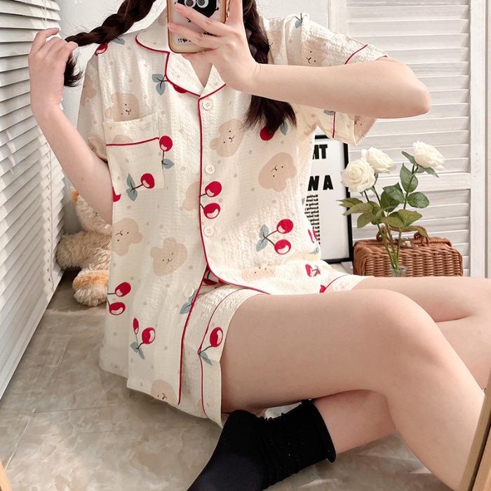 Bộ Đồ Ngủ Tay Ngắn Phồng Thời Trang Mùa Hè Mới 2023 Dành Cho Nữ