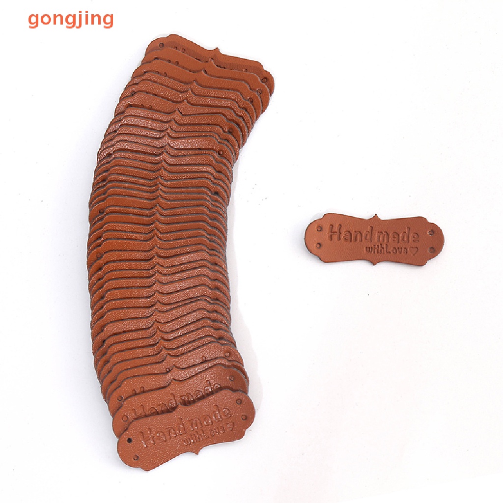 Set 50 Thẻ Tag Da PU In Chữ Handmade With Love Dùng Để May Vá DIY