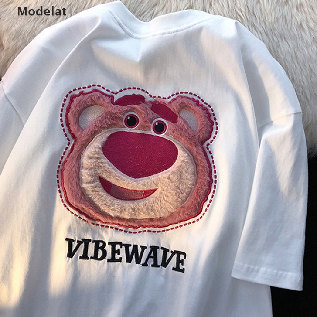 Áo Thun Nữ Ngắn Tay In Hình Gấu Và Dâu Tây Phong Cách Hàn Quốc Mới