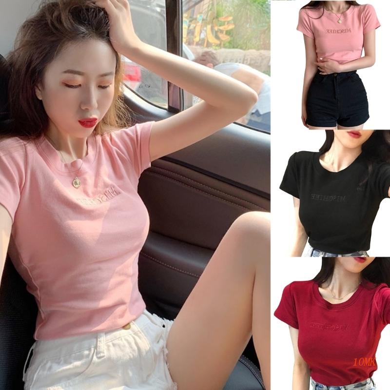 Áo Thun Tay Ngắn Cổ Tròn Màu Trơn Mềm Mại Hợp Thời Trang Hè Cho Nữ