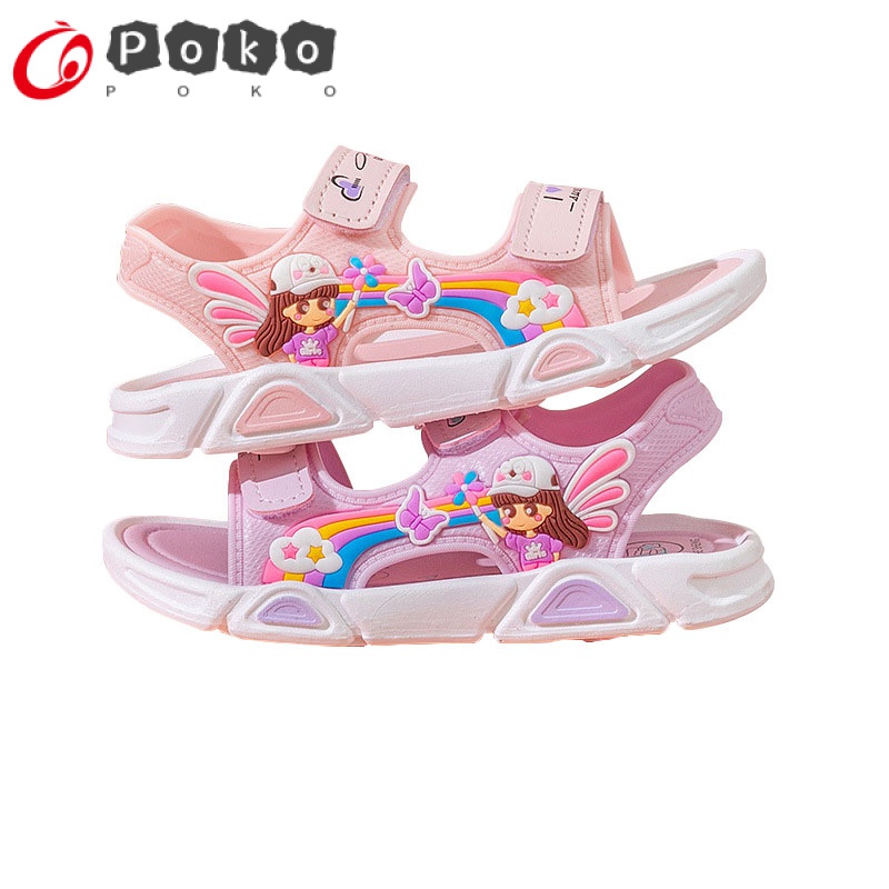 Dép Sandal Quai Dán Đế Mềm Màu Cầu Vồng Đơn Giản Thời Trang Mùa Hè Cho Bé Gái