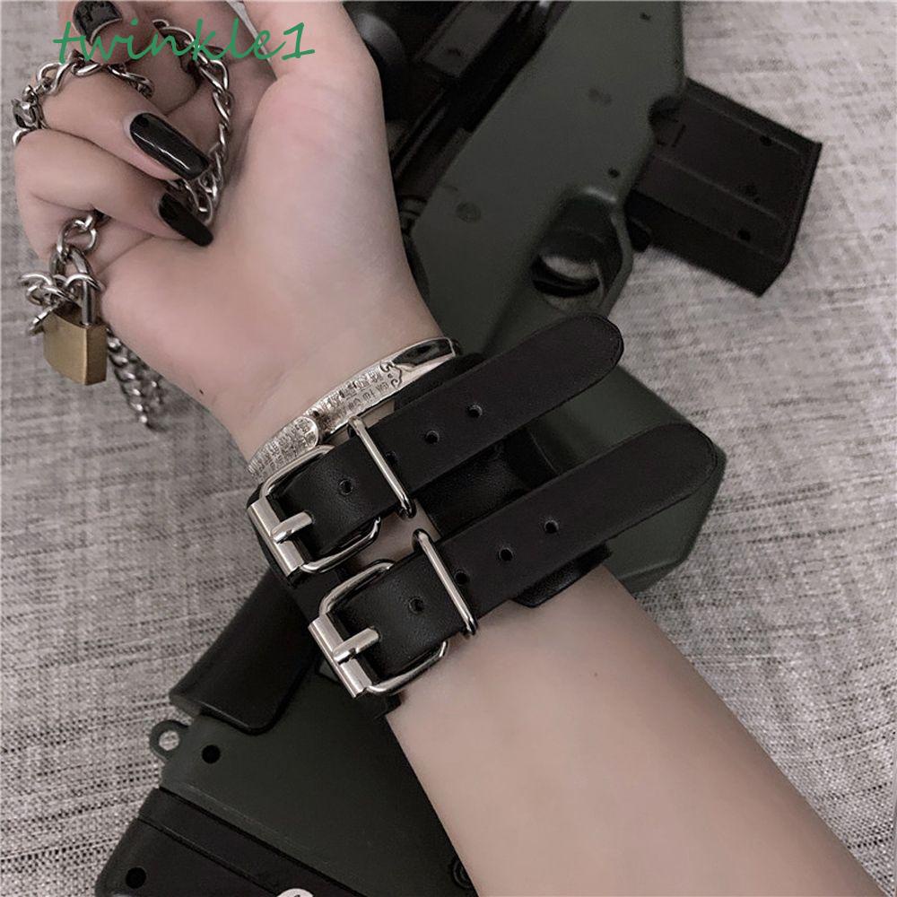 Vòng Tay Da PU Đính Khóa Kim Loại Phong Cách Hip Hop Punk Hàn Quốc Cá Tính Cho Nam