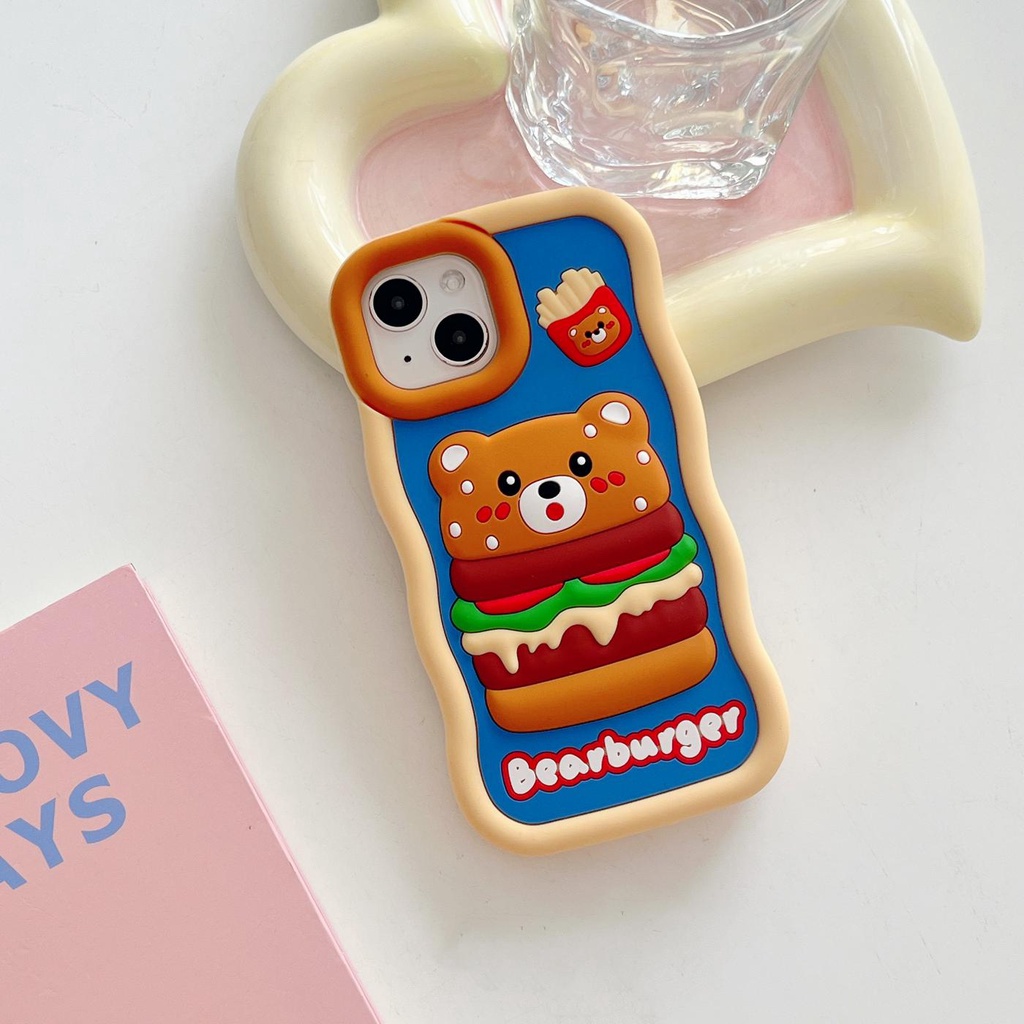 Ốp Điện Thoại tpu Dẻo Họa Tiết Hoạt Hình Gấu Hamburger 3D Dễ Thương Chống Rơi Cho iPhone 14 13 12 11 Pro MAX