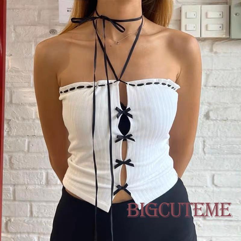 [] Áo Tank Top Hai Dây Màu Sắc Tương Phản Ôm Dáng Thời Trang Mùa Hè Cho Nữ