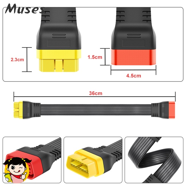 Dây Cáp Obd Mở Rộng 16pin 24awg-36cm Chuyên Dụng Chất Lượng Cao