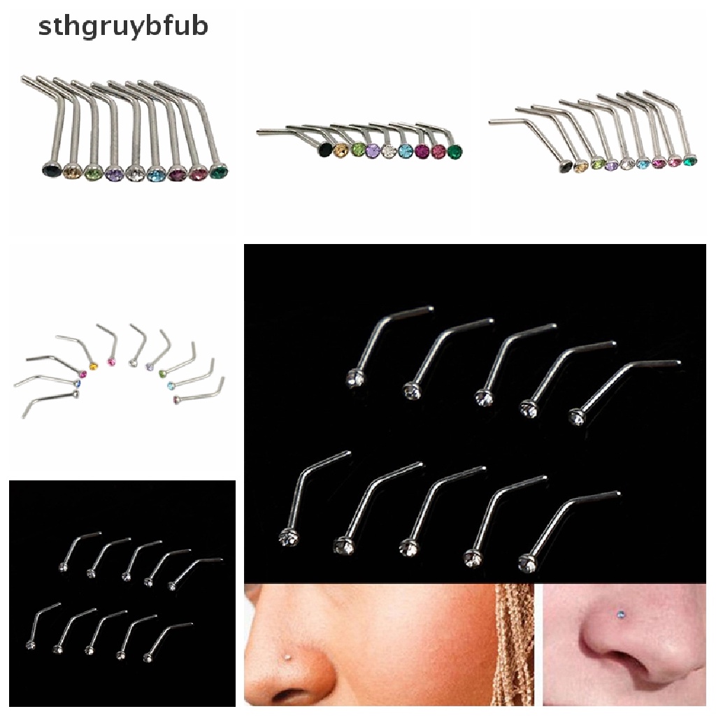 Set 10 Khuyên Mũi Thép Không Gỉ Đính Đá Cá Tính