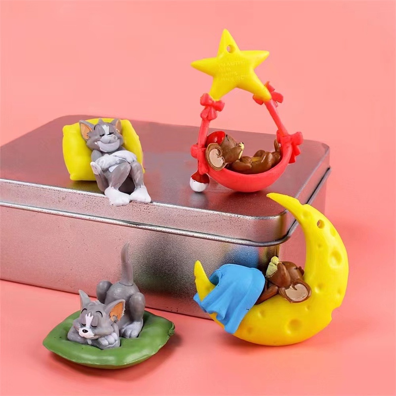 Bộ 5 Mô Hình Nhân Vật Hoạt Hình Tom and Jerry Đang Ngủ Dễ Thương Trang Trí Xe Hơi