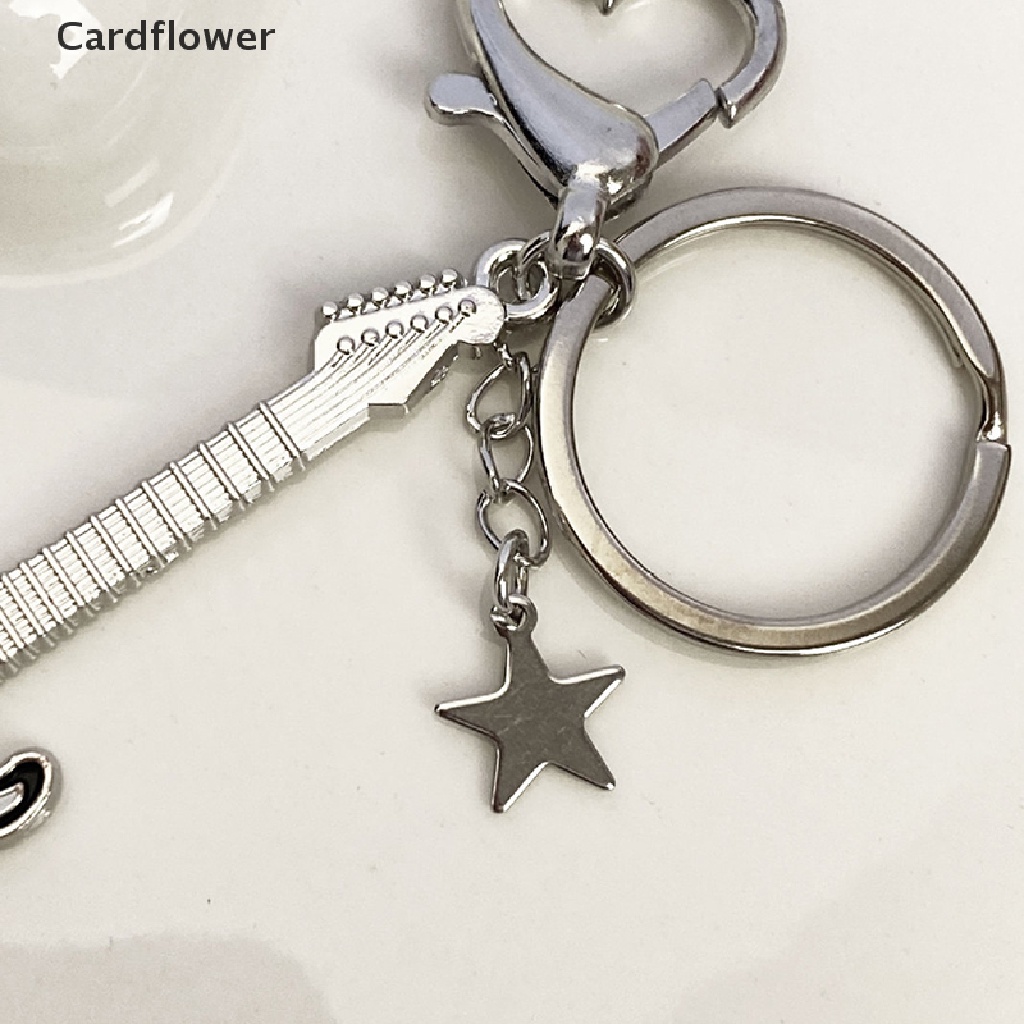 < Cardflower > Y2k Móc Chìa Khóa Hình Trái Tim Ngôi Sao Đàn Guitar Trắng Đen Thời Trang Ngọt Ngào Dành Cho Nữ