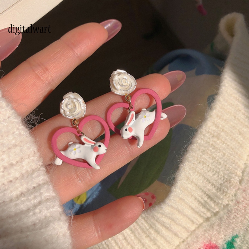 Kỹ Thuật Số| 1 Đôi Bông Tai Ba Chiều Hình Động Vật Hình Học Quyến Rũ Không Phai Màu Bạc Kim Trái Tim Thỏ Hồng Dễ Thương Trang Phục Truy Cập