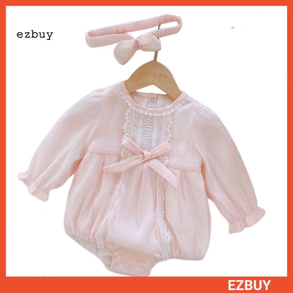 Bộ 2 Món Áo Liền Quần + Băng Đô Nơ Dễ Thương Cho Bé Gái