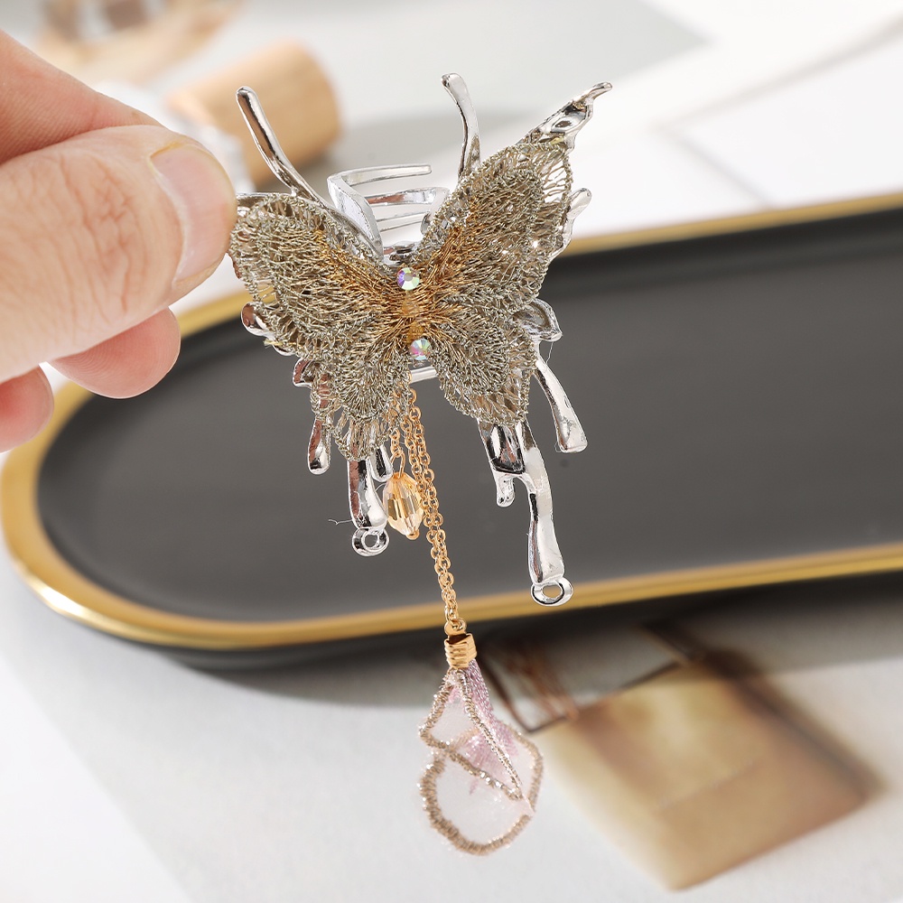 Kẹp Tóc Nơ Tua Rua Bằng Kim Loại Thêu Họa Tiết Thanh Lịch