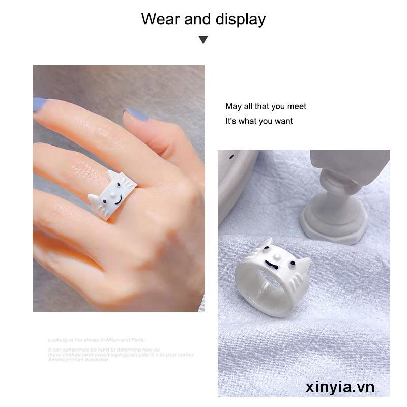 Nhẫn Ba Chiều Bằng Nhựa Acrylic Hình Mèo Hoạt Hình Dễ Thương