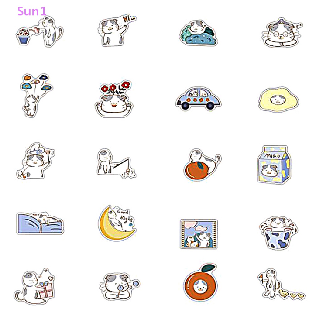 Set 1: 40 Miếng Dán PVC Hình Mèo Hoạt Hình Trang Trí Vali Đàn Guitar