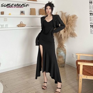 Đầm SUGEMIUSI hai dây ôm body đuôi cá xẻ tà phong cách retro ngọt ngào cuốn hút hàng Quảng Châu thiết kế cho nữ