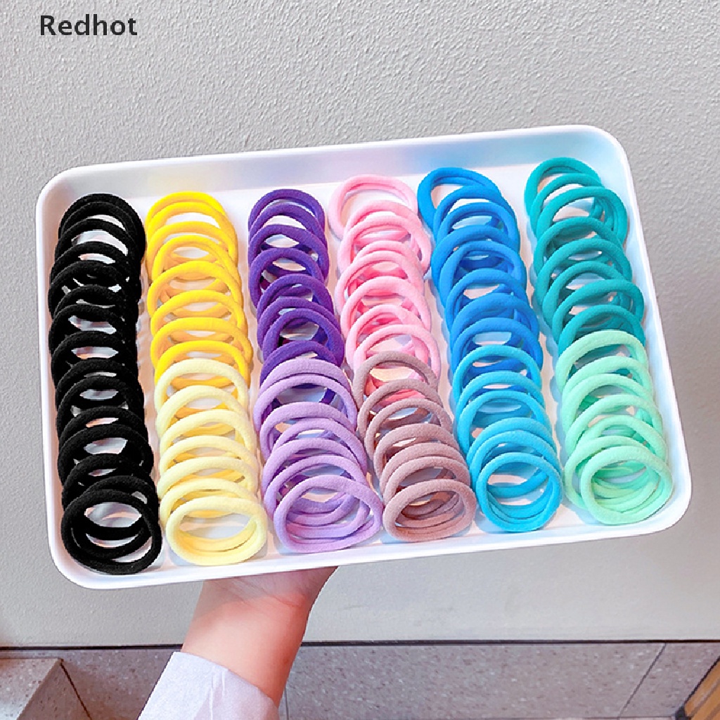 Bộ 50 Dây Cột Tóc Cao Su Co Giãn Màu Trắng Đen Cho Bé Gái