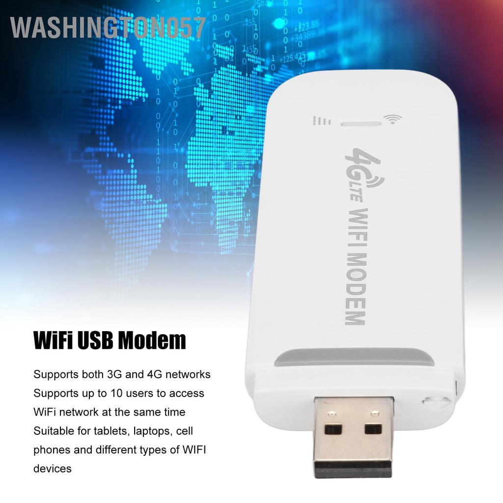 Washington057 Bộ Định Tuyến Không Dây 4G LTE Tốc Độ 150Mbps Hỗ Trợ 10 Người Dùng Giao Diện USB Modem WiFi Di Động Cho Máy Tính Bảng Laptop Màu Trắng