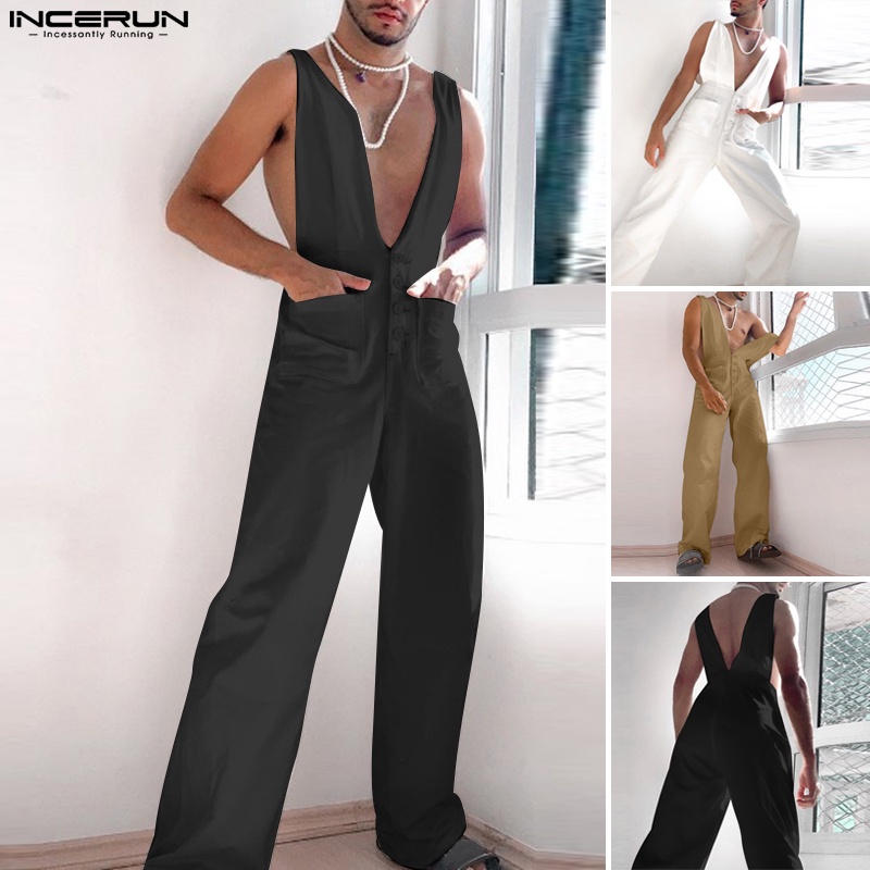 Incerun Quần Yếm Màu Trơn Thiết Kế Đơn Giản Với Cảm Giác Như Một