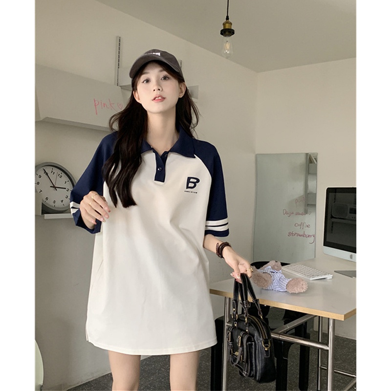 Áo polo Tay Ngắn Dáng Rộng Phong Cách Hàn Quốc Thời Trang Mùa Hè Xinh Xắn Cho Nữ
