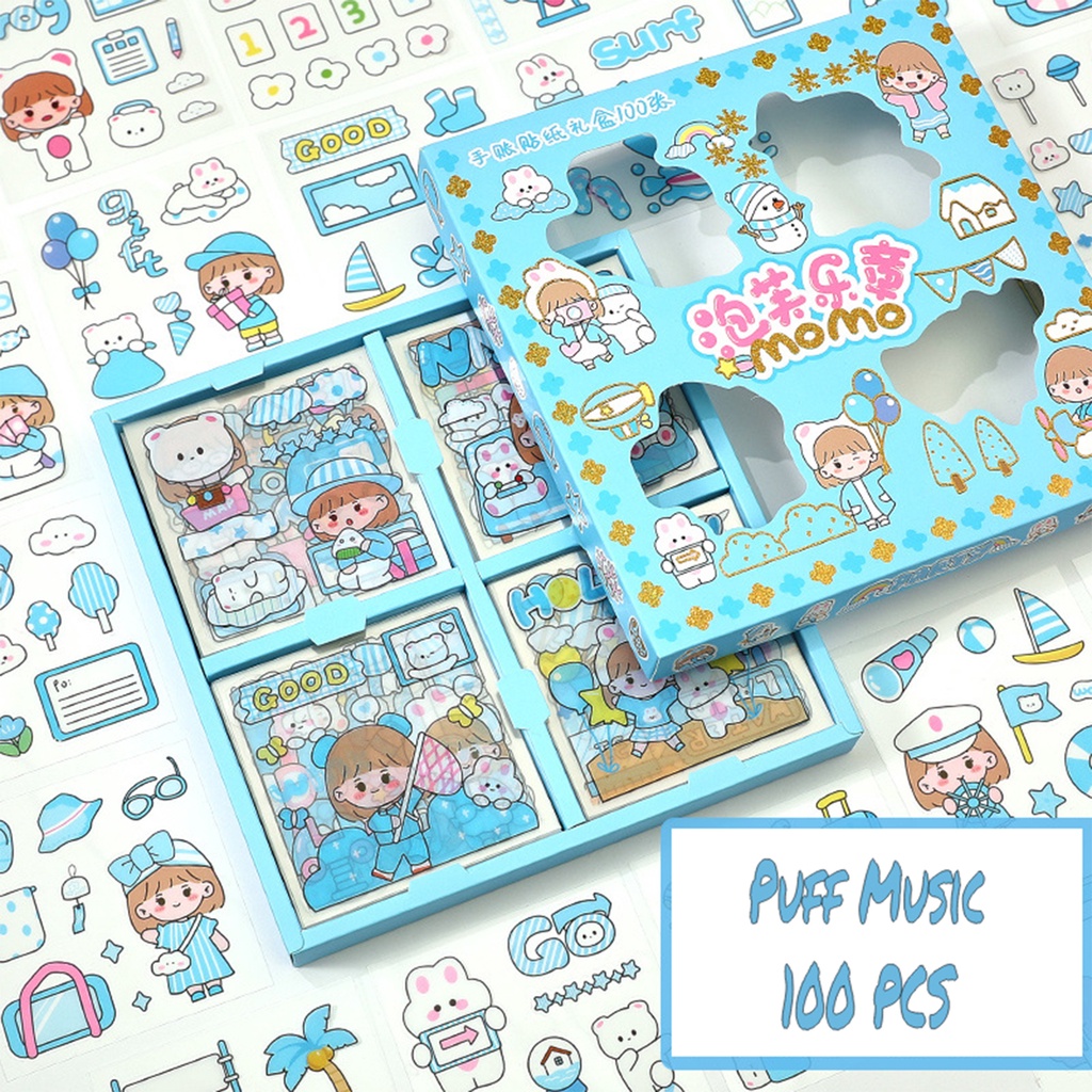 Hộp 100 Tờ Nhãn Dán Hoạt Hình Xinh Xắn Trang Trí Sổ Tay