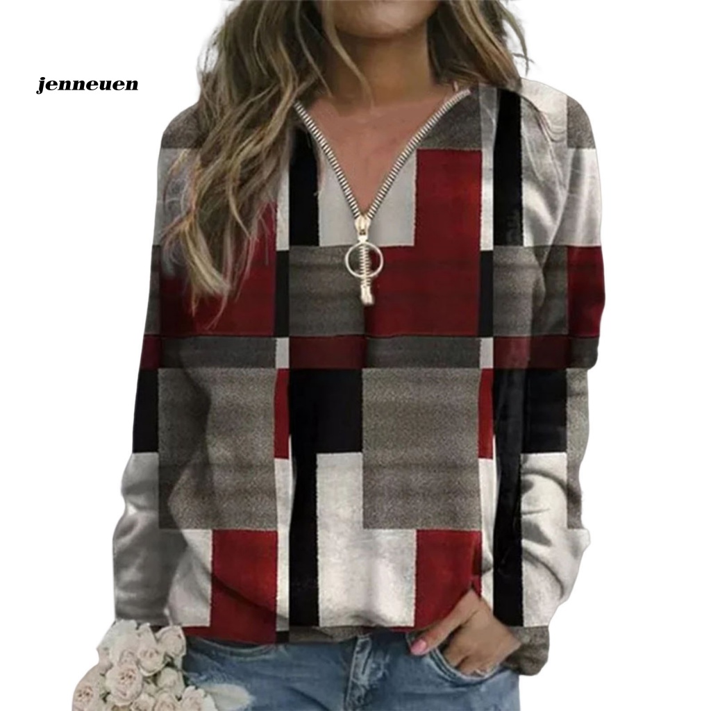 Áo Nỉ Dài Tay Cổ Chữ V Form Rộng Phối Họa Tiết Ca Rô Thời Trang Đường Phố