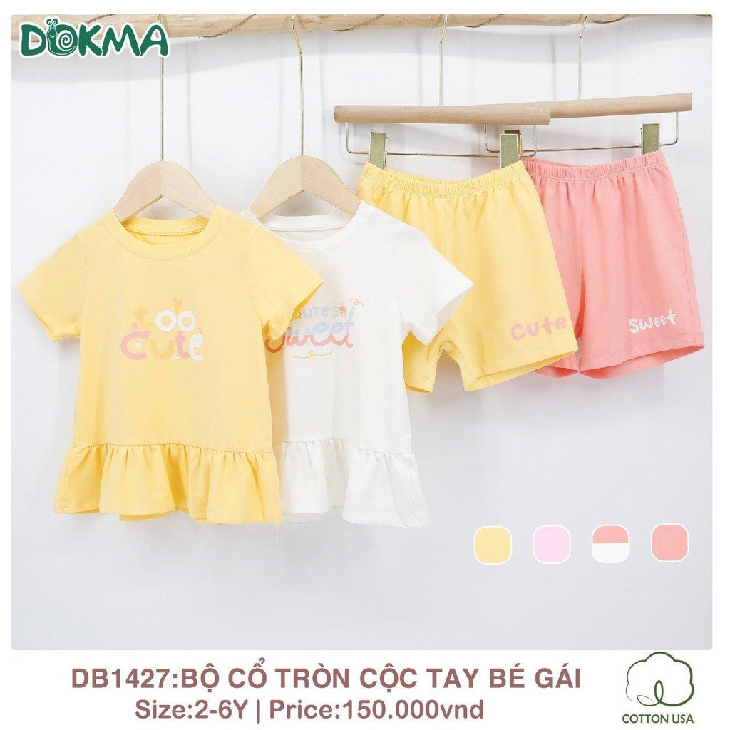 Bộ cổ tròn cộc tay bé gái Dokma DB1427 size 2-6y