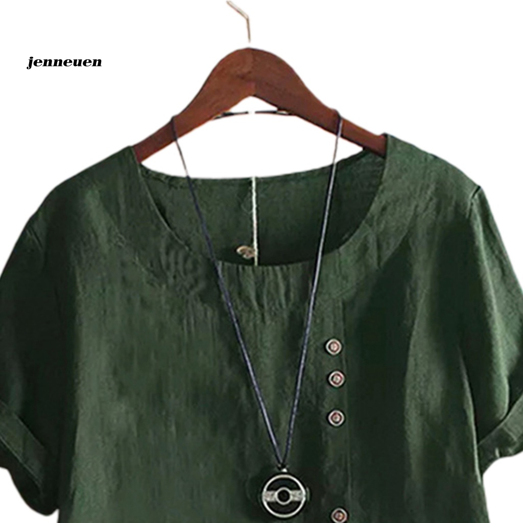 Áo Thun Cotton Lanh Tay Ngắn Cổ Tròn Màu Sắc Đơn Giản Dành Cho Nữ