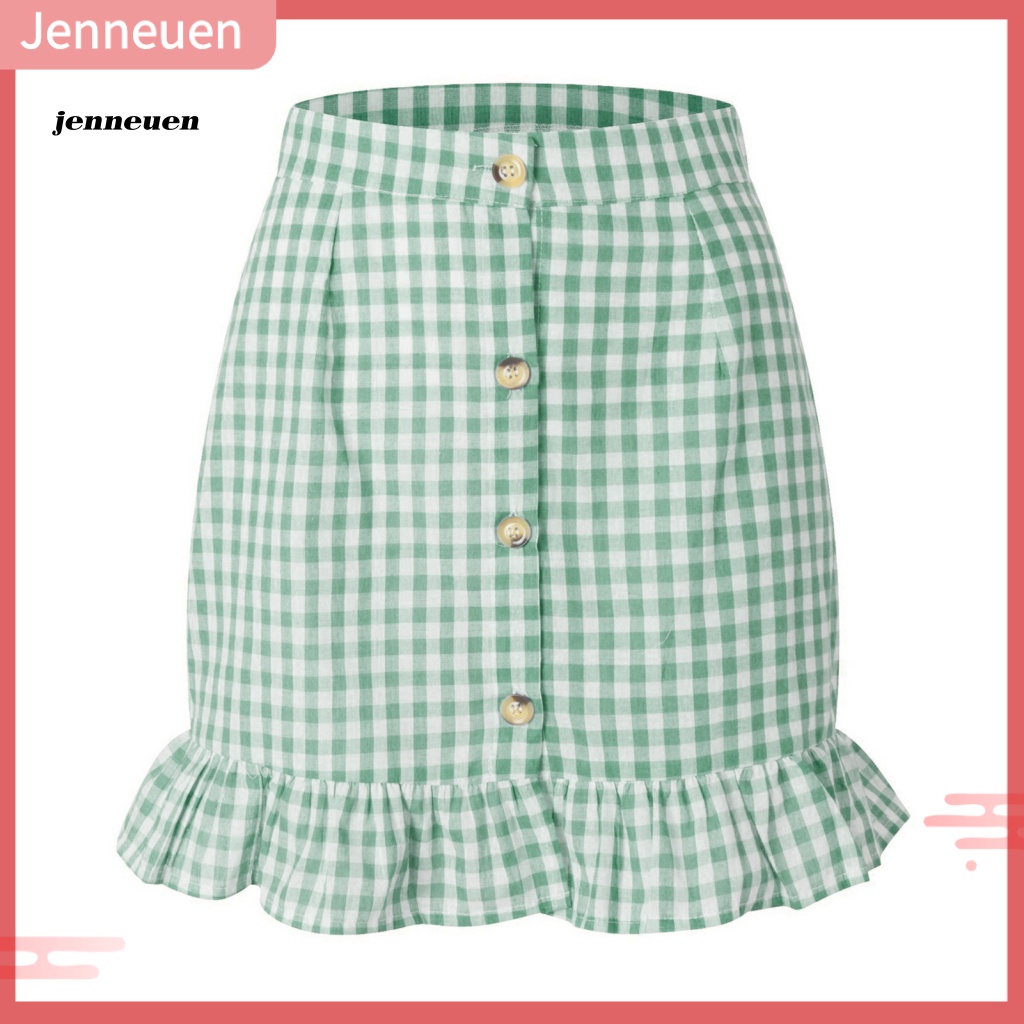 Chân Váy Ngắn Lưng Cao Họa Tiết Sọc Caro Thời Trang Cho Nữ