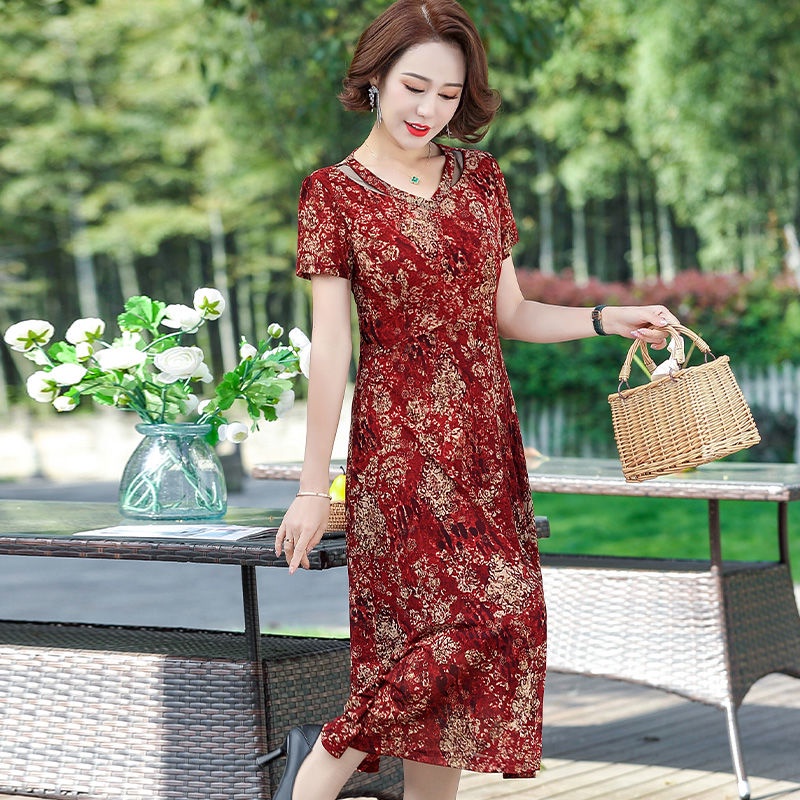 Đầm Hoa Dáng Ôm Che Bụng Thời Trang Mùa Hè Mới 2023 Cho Phụ Nữ Trung Niên 40-50 Tuổi