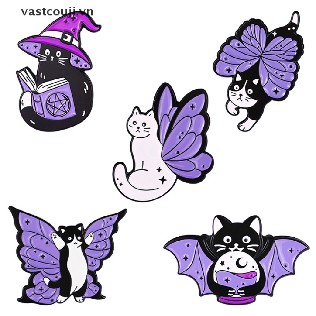 Ghim Cài Áo Hình Mèo / Bướm / Côn Trùng Đính Pha Lê Tráng Men Xinh Xắn