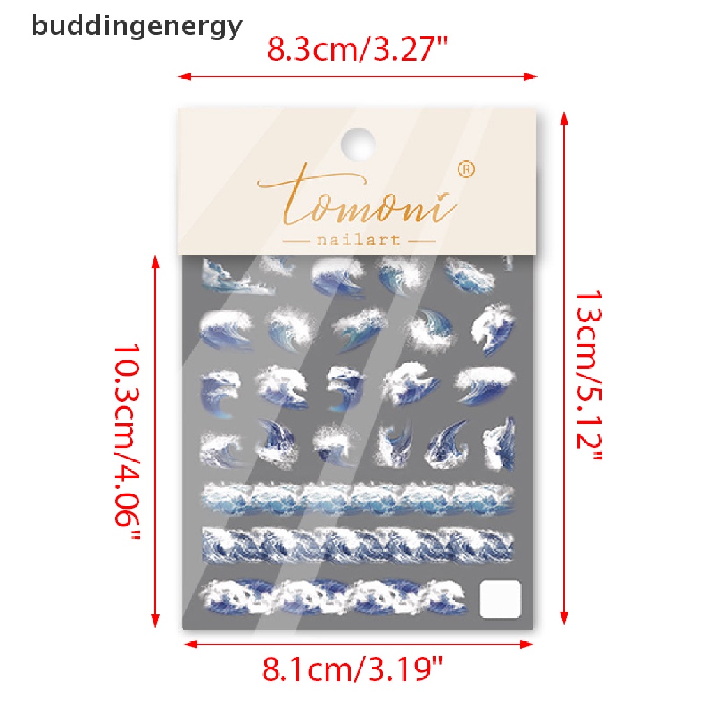Miếng Dán Mềm Mại Dập Nổi Hình Sóng Biển Trắng Xanh 5D Trang Trí Móng Nghệ Thuật