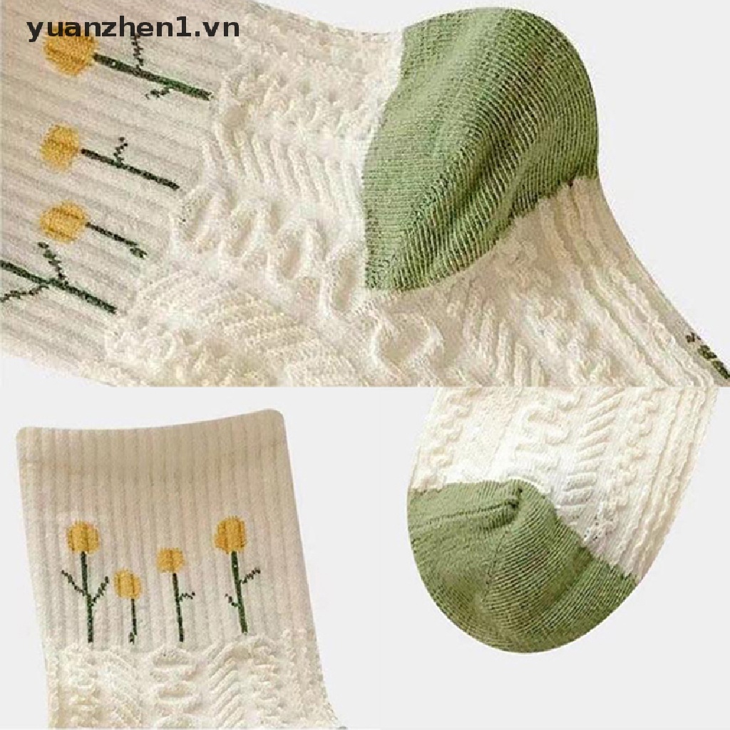 Set 5 Đôi Tất Cotton Thấm Hút Mồ Hôi In Họa Tiết Hoa Nhỏ Xinh