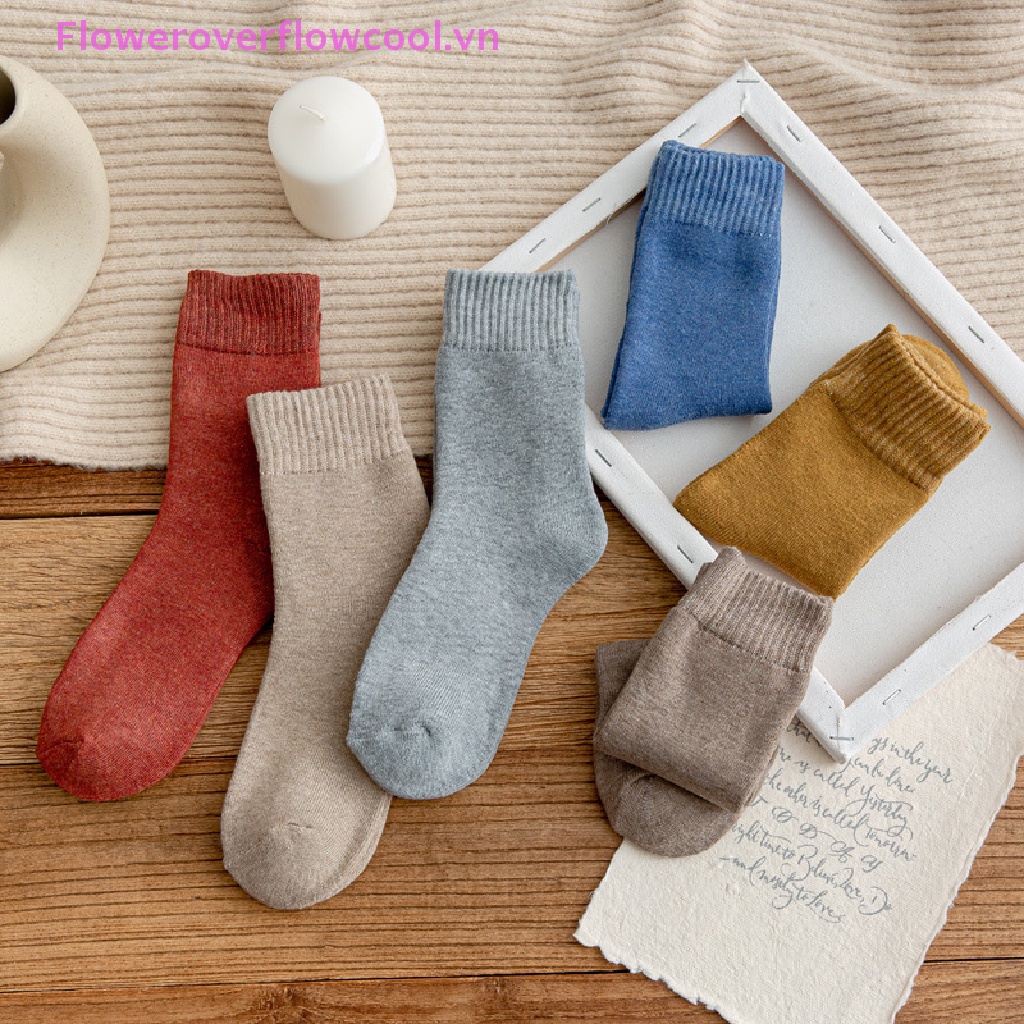 1 Đôi Vớ Len Dày Giữ Ấm Màu Trơn Thời Trang Mùa Đông Cho Nữ
