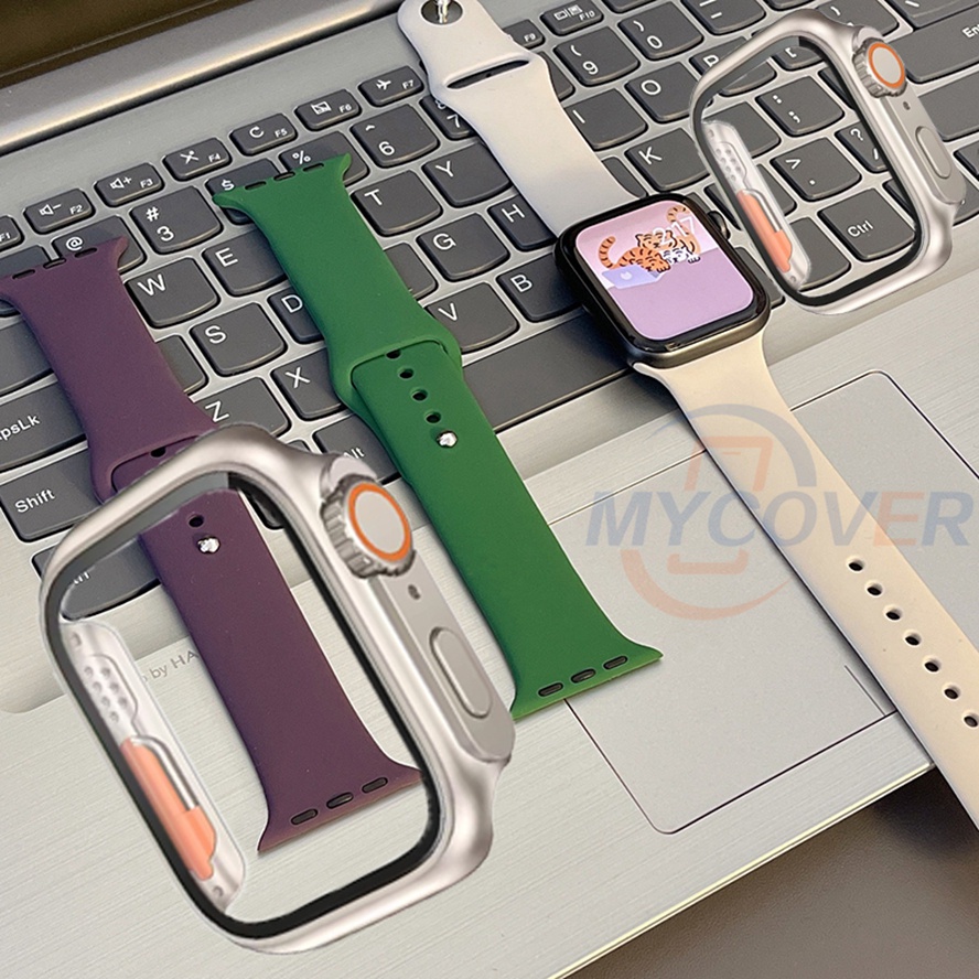 Kính Ốp Silicone + Ốp Bảo Vệ Đồng Hồ Thông Minh 8 Ultra Pro 7 6 SE 5 4 3 2 1 Size 41mm 45mm 44mm 42mm 40mm 38mm
