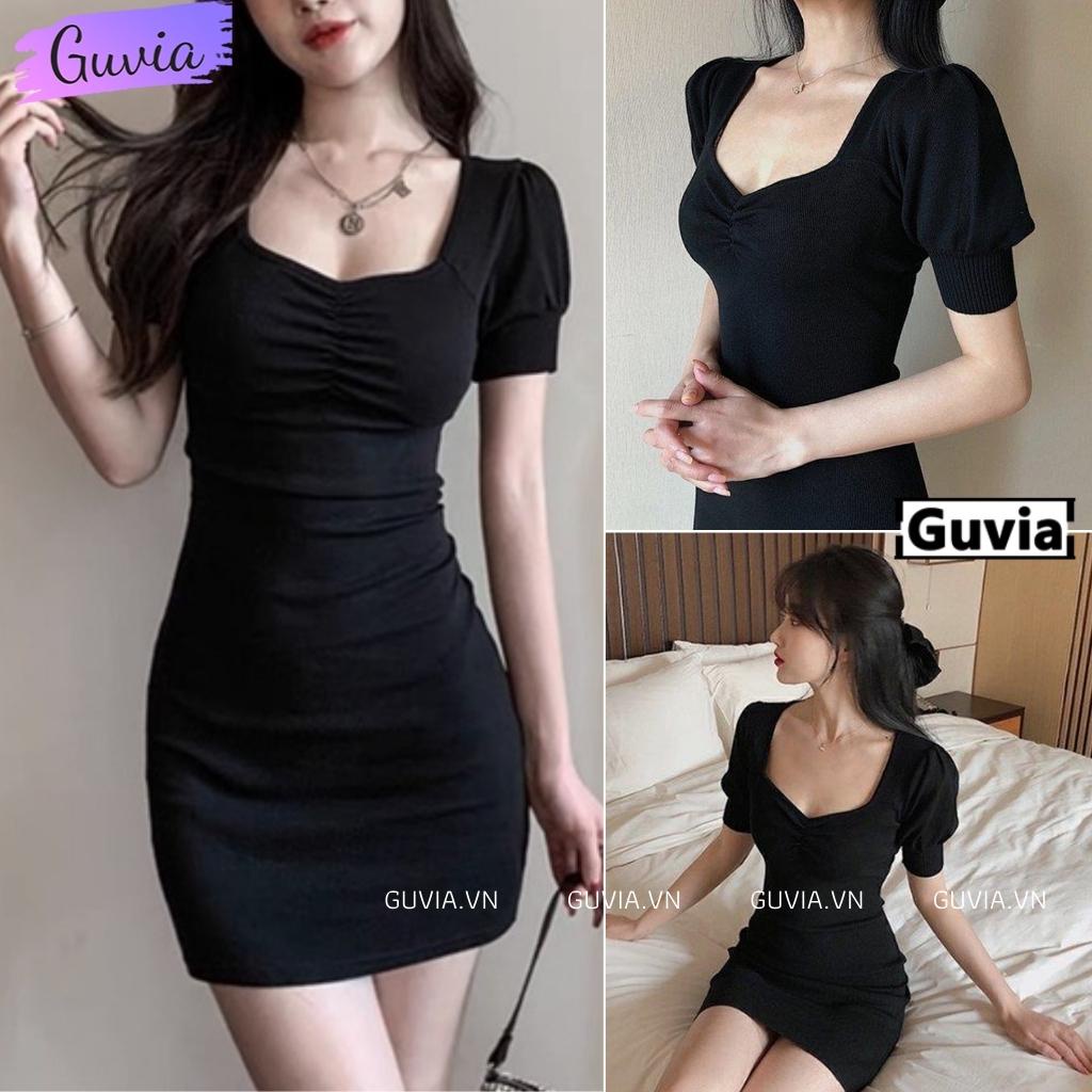Đầm Váy Body TAY PHỒNG NHÚN NGỰC Nữ Thun Borip Kiểu Đẹp Ôm Gợi Cảm GUVIA