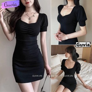 Đầm Váy Body TAY PHỒNG NHÚN NGỰC Nữ Thun Borip Kiểu Đẹp Ôm Gợi Cảm GUVIA