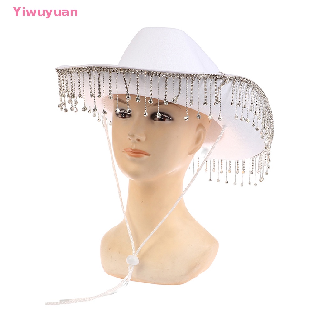 < Yiwuyuan > Mũ Cao Bồi Phối Dây Rút Đính Đá Màu Trơn Thời Trang Mới