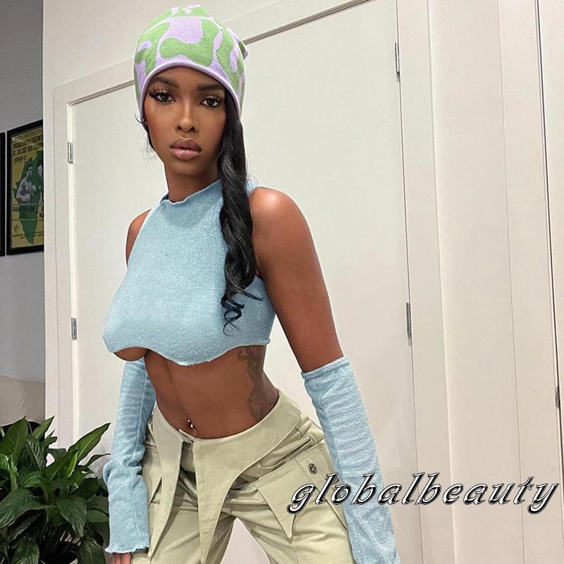 Áo Croptop Sát Nách Cổ Tròn Màu Sắc Đơn Giản Cho Nữ