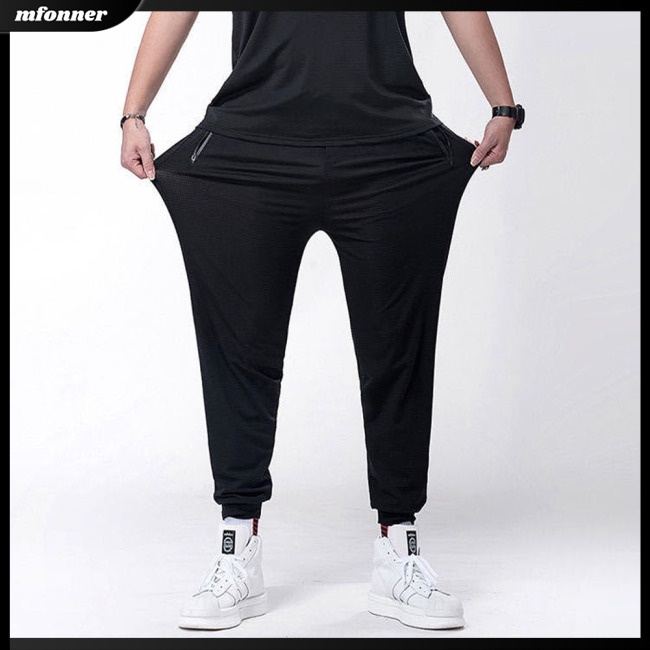 Quần Dài Thể Thao Dáng Rộng Vải Lụa Lạnh Siêu Mỏng Nhanh Khô Plus Size Cho Nam