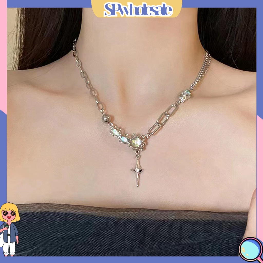 &lt; Spwholeale &gt; Vòng cổ Bằng Thép Titan Mặt Đá Mặt Trăng Sáng Có Thể Điều Chỉnh Trang Sức Làm Quà Tặng Cho Nữ