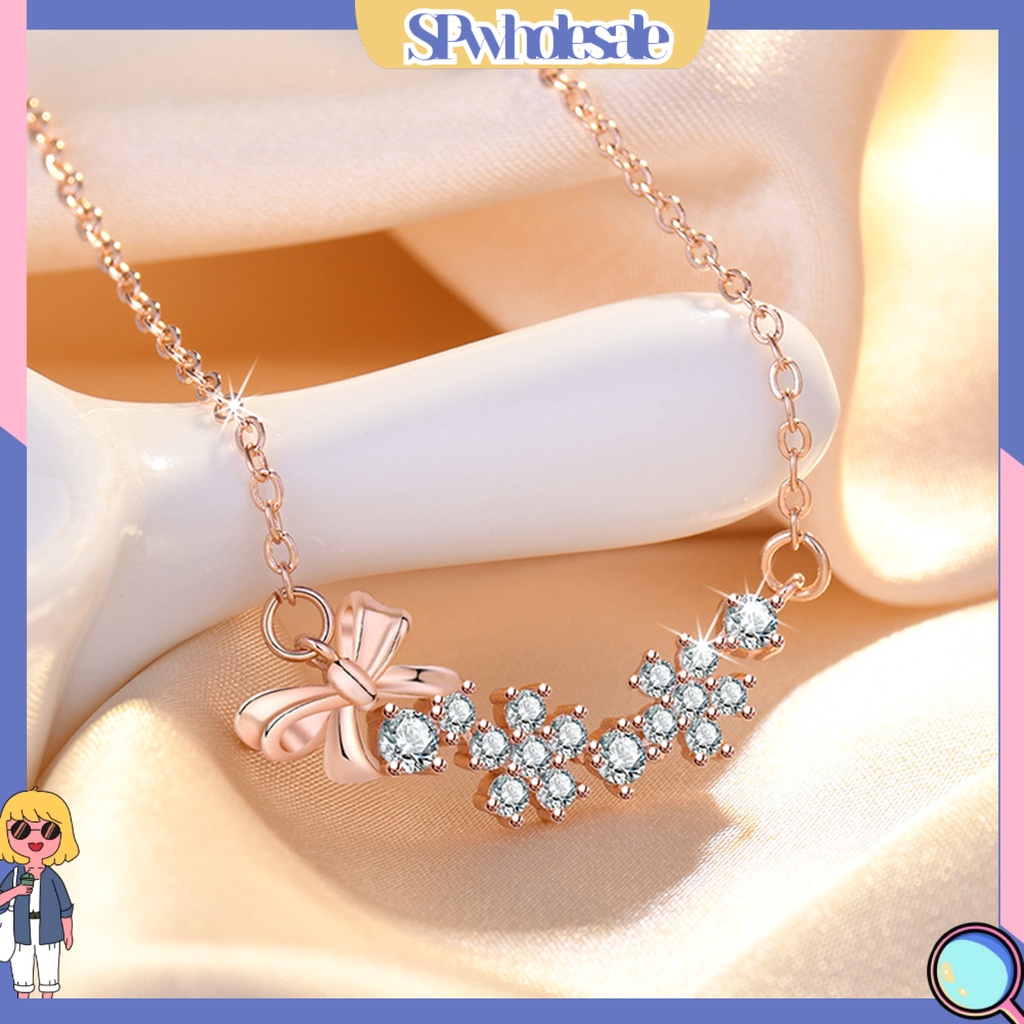 &lt;SPwholesale&gt; Vòng cổ Mạ Điện Mặt Hình Nơ Đính Đá Zircon Màu Sắc