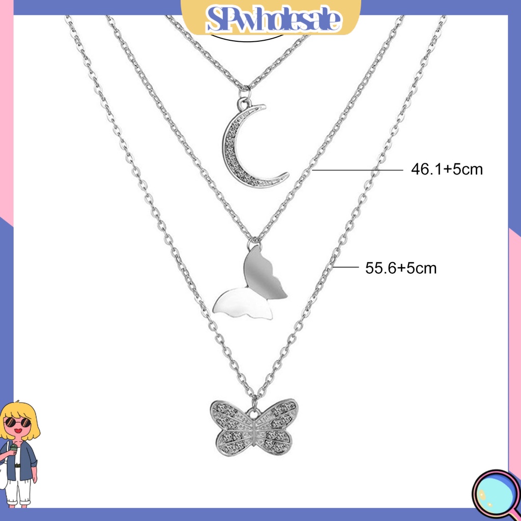 &lt;SPwholesale&gt; Vòng cổ Nhiều Lớp Bằng Thép Không Gỉ Hình Bướm Chống Gỉ Dễ Điều Chỉnh Cho Nữ