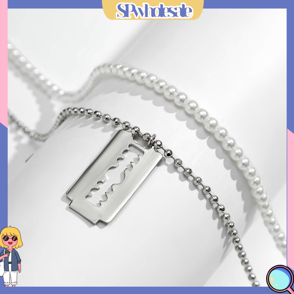 &lt;SPwholesale&gt; Vòng cổ Hai Lớp Chuỗi Ngọc Trai Nhân Tạo Hình Học Có Thể Điều Chỉnh Trang Sức Thời Trang Hip Hop Dành Cho Nam