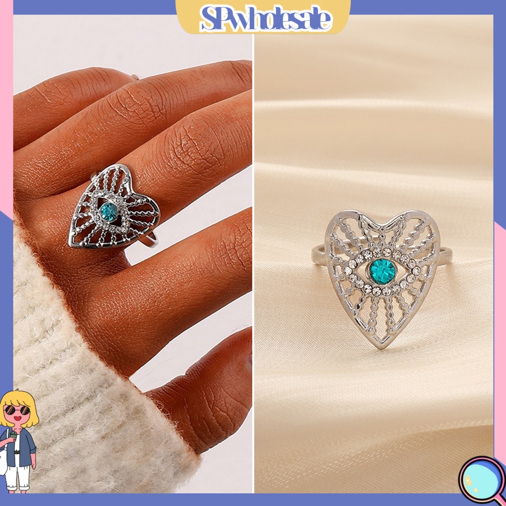 &lt;SPwholesale&gt; Nhẫn Dạng Hở Mạ Điện Đính Kim Cương Giả Hình Trái Tim Không Gây Dị Ứng Trang Sức Dự Tiệc Cho Nữ