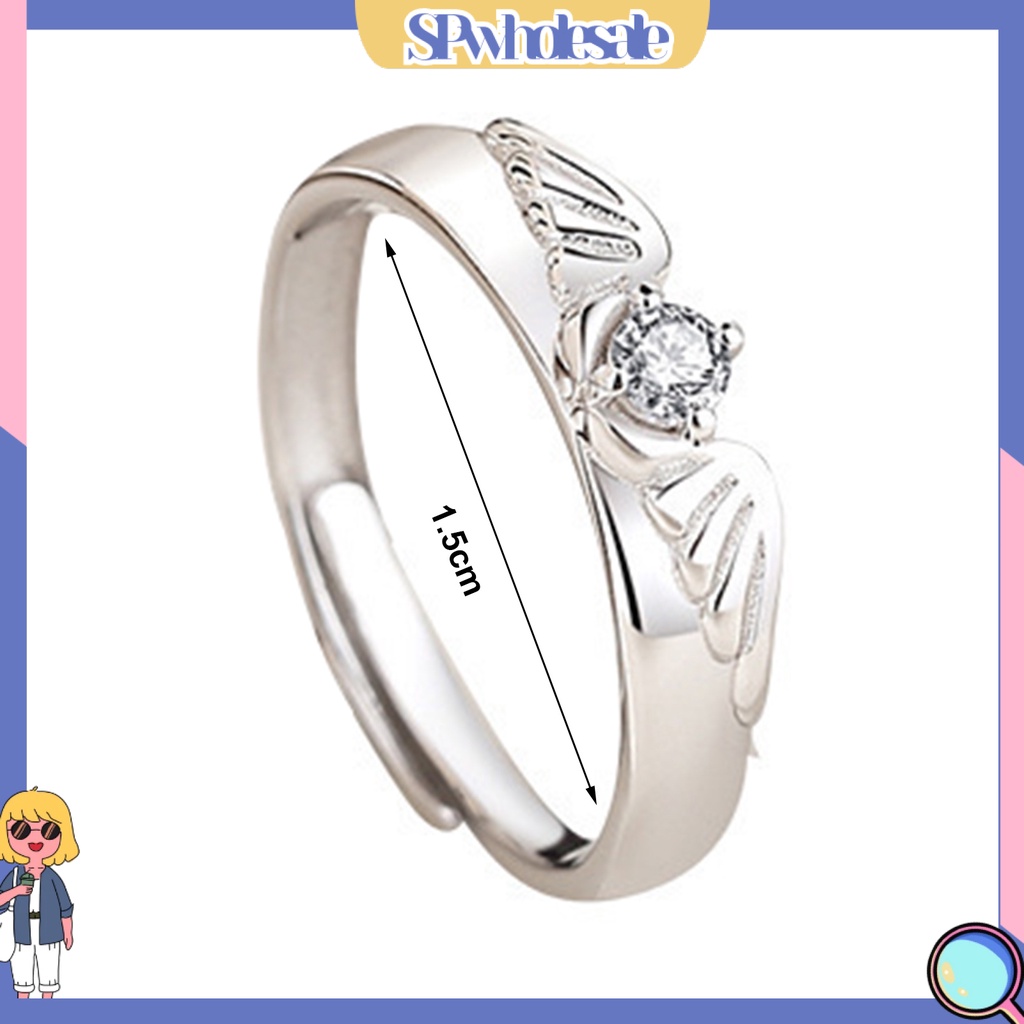 <SPwholesale> Nhẫn Đính Đá Zircon Mạ Điện Sáng Bóng Trang Trí Cánh Thiên Thần Quỷ Quà Tặng Cho Cặp Đôi