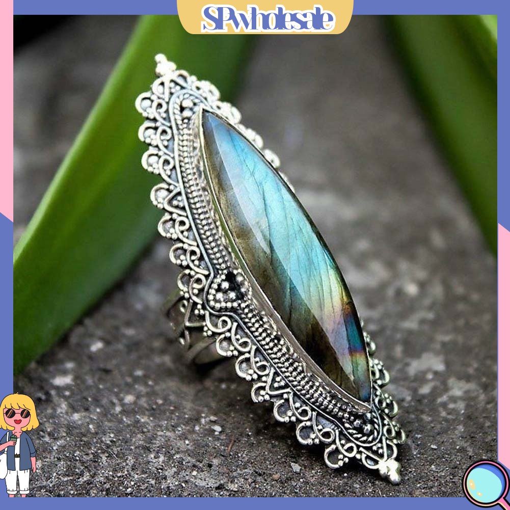<SPwholesale> Nhẫn Khảm Đá Labradorite Cổ Điển Cho Nữ