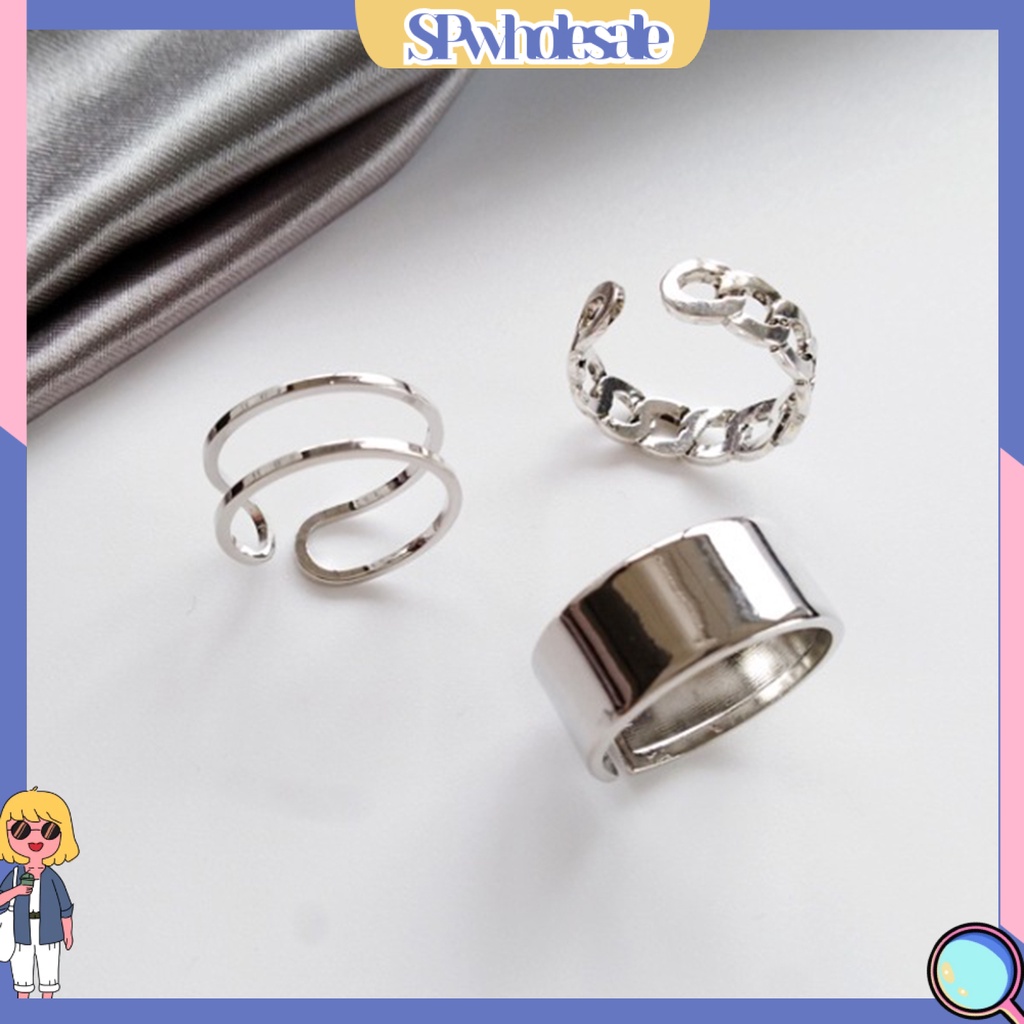 <SPwholesale> Bộ 3 Nhẫn Hở Đeo Khớp Ngón Tay Có Thể Điều Chỉnh Phong Cách Hip hop Cá Tính Cho Nữ