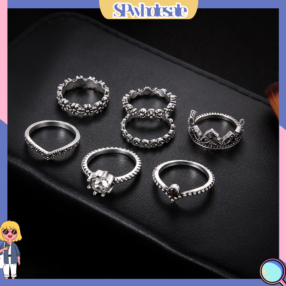 <SPwholesale> Set 7 Nhẫn Đeo Khớp Ngón Tay Phong Cách Bohemia Vintage Cho Nữ